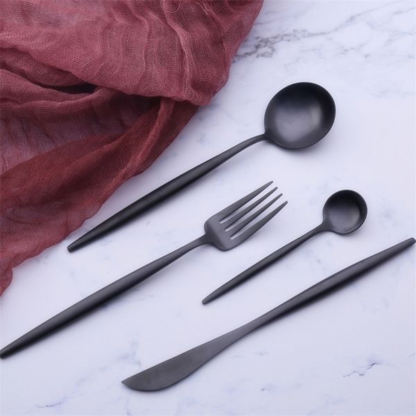 Vente chaude 4 Pcs Tungstène couleur européenne Vaisselle couteau 304 En Acier Inoxydable Western Couverts Cuisine Nourriture Vaisselle Dîner Set 201116