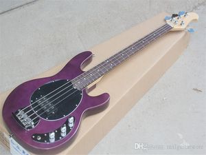 Grosses soldes! Guitare basse électrique violette 4 cordes avec pickguard noir, placage d'érable flammé, touche en palissandre, offre personnalisée