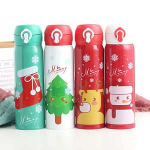 4 bouteilles de Noël style dessin animé print imprimer double flacon à double paroi de 17oz isolé Vacez-de-pouce d'acier inoxydable bouteille d'eau en acier inoxydable