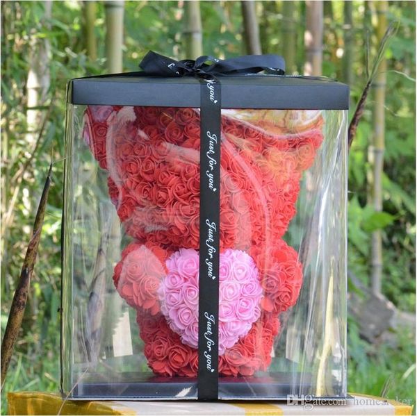 Gran oferta 40cm oso de rosas flores artificiales hogar boda Festival DIY decoración de boda barata caja de regalo corona artesanal