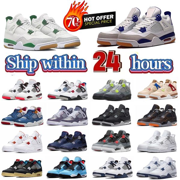 Vente chaude 4s Hommes Chaussures de basket-ball Militaire Black Cat Toile Université Bleu Rouge Thunder Cactus Jack Midnight Navy Hommes Femmes Baskets Sports de plein air Baskets