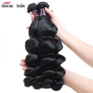 Ishow 4/5 stks Peruaanse Virgin Hair Extensions Water Golf Losse Diepe Groothandel Braziliaanse Straight Menselijk Haar Bundels Weeftjes voor Vrouwen 8-28 Inch Alle leeftijden Zwarte kleur