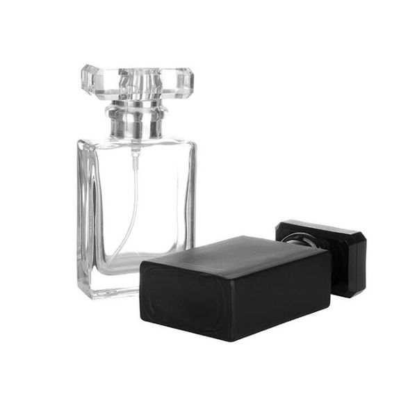 Bouteilles de pulvérisation de parfum portables en verre noir clair de 50ml, conteneurs cosmétiques vides avec atomiseur pour voyageur LX2002, offre spéciale