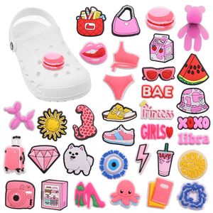 Gran oferta, 50 Uds. De abalorios de PVC para zapatos, bolsa de sombrero rosa, accesorios para cámara y portátil, decoración de zapatos DIY para niños Jibz, regalo de Navidad