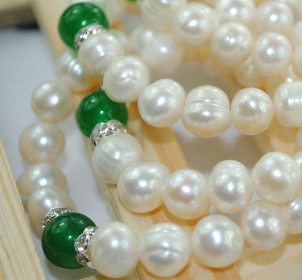 Venta caliente 8-9MM Pure Natural Fresh Water Oyster Pearls Esmeralda Pulsera Joyería de boda encanto Perla pulsera elástica