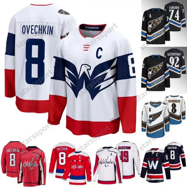 Venta caliente 8 Alex Ovechkin 2023 Washington''Capitals''Jersey Darcy Kuemper Nicklas Backstrom T.J.Oshie Tom Wilson John Carlson Dylan Strome Kuznetsov Man Womans