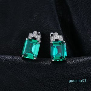Hot Koop 8CT Gesimuleerde Nano Emerald Hoop Oorbellen 925 Sterling Zilveren Oorbellen voor Dames Gemstones Koreaanse Earings Mode-sieraden