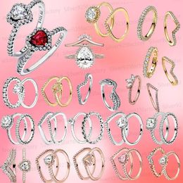 Hot Sale 925 zilveren trouwringen voor damesring met originele doos geliefde cadeau fijne designer sieraden fit pandoras glinsterende solitaire wishbone stacking ring set