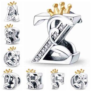 Vente Flash Breloques en argent Sterling 925, série de 26 lettres, perles amulette originales, adaptées au Bracelet Pando, bijoux à faire soi-même pour femmes, pendentif cadeau