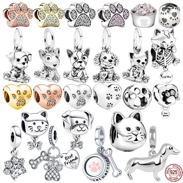 Vente chaude 925 argent sterling purstinage de patte étincelante pour chien imprimement chat slee charme bijoux cadeau ajustement original bracelet pandora pour femmes