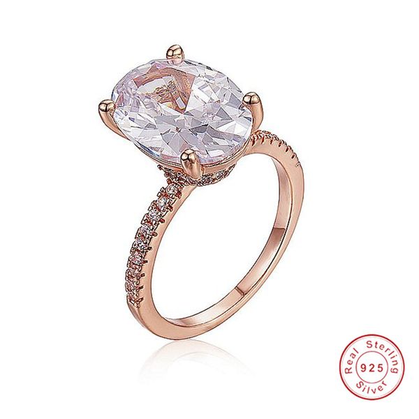 Gran oferta, anillos de boda de plata de ley 925, anillo de lujo con corte de cojín de 3ct CZ, anillo de oro rosa para mujer, joyería de compromiso, Anel