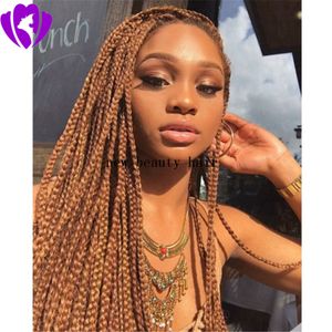 Offre spéciale boîte africaine tresse perruque synthétique couleur marron moyen pleine tresses dentelle avant perruques avec des cheveux de bébé délié naturel