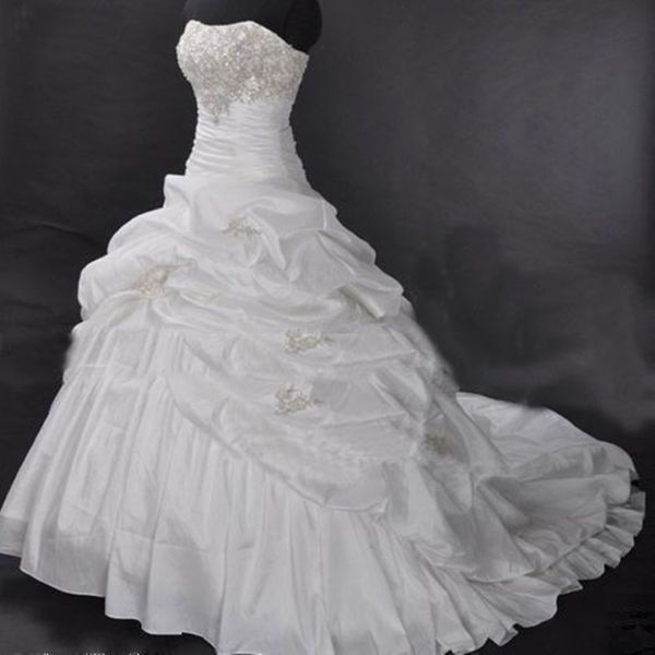 Incroyable dentelle taffetas robes de mariée robe de bal avec épaule dénudée appliques perlées robe de soirée de mariage robes de mariée QC1014