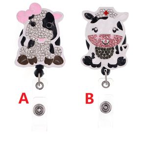 Mignon porte-clés Animal vache strass porte-carte d'identité rétractable pour infirmière nom accessoires Badge bobine avec pince crocodile