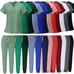 Offre spéciale Anti-rides Wable tissu doux infirmière Scrubs uniforme d'hôpital Scrubs médicaux femmes Jogger Scrubs ensembles paire r4Wz #