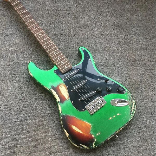 Guitare électrique Antique, panneau de garde en métal vert et noir, Photos réelles, offre spéciale