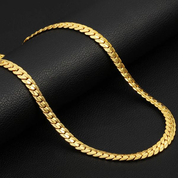 Gran oferta, collar de cadena de serpiente plana antigua, gargantilla de oro amarillo de 4/7mm de 14k, cadenas largas para mujeres y hombres, joyería