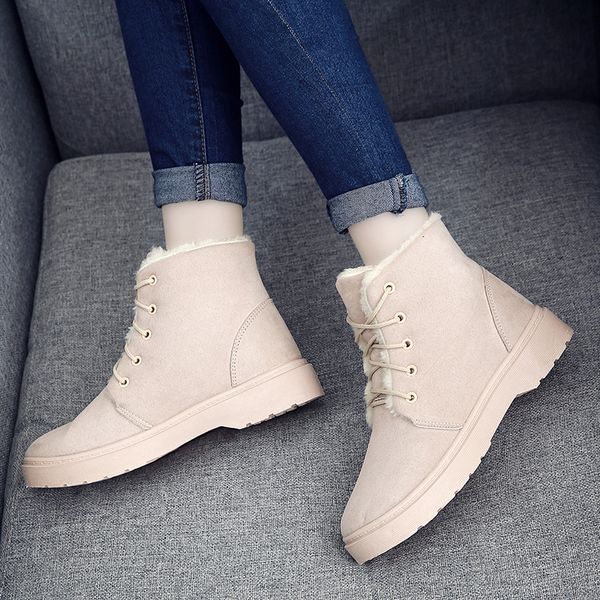 Vente chaude-AODLEE femmes chaud en peluche hiver cheville bottes de neige dames plat à lacets classique daim chaussures femme mode chaussures femmes chaussures