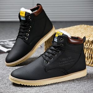 Venta caliente-otoño cuero tobillo nieve hombres botas zapatos con piel de felpa caliente masculino botas casuales zapatillas de deporte