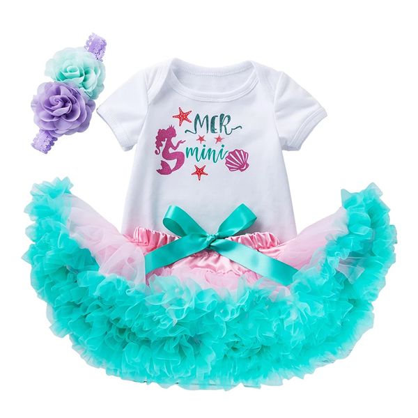 Bébé fille Tulle barboteuse robe costumes 3 pièces/ensemble 0-24 M nouveau-né infantile dessin animé concepteur imprimé Tutu jupes coton barboteuse jupe bandeau