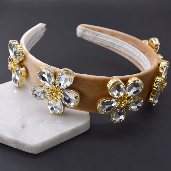 Venta caliente de la vendimia barroca de la moda retro banda de pelo de cristal Accesorios de novia de oro de lujo banda de pelo de moda cruz delicada joyería de pelo