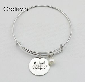 Hot Sale Wees vriendelijk voor iedereen inspirerende hand gestempelde gegraveerde hanger Uitbreidbare armband Bangle Gift -sieraden, 10 stks/lot, #LN2087B8003476