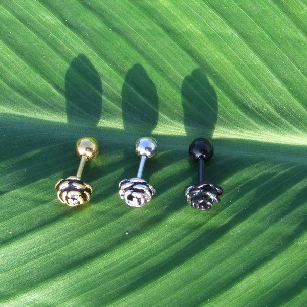 Gran oferta de pendientes de tuerca con forma de flor de rosa y oro negro y plateado para mujer, pendientes Unisex de acero de titanio, Piercing para el cuerpo Punk, joyería