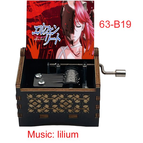 Vente chaude en bois noir elfen lied music box 18 notes lilium musical thème gomended kids ami anniversaire Noël bel cadeau d'anime