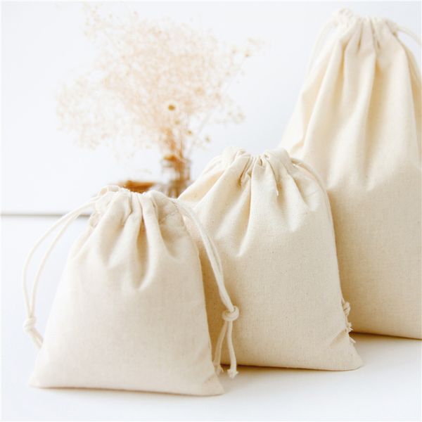 Gran oferta, bolsa de almacenamiento con cordón de algodón en blanco, regalos, bolsa de almacenamiento de dulces, bolsas de regalo de Navidad, 3 unids/lote