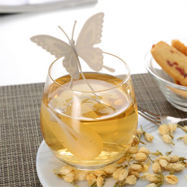 Offre spéciale papillon sachets de thé passoires Silicone filtre thé infuseur silice mignon sachets de thé pour thé café verres