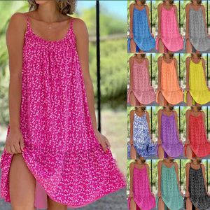 Vente chaude Cami Bretelles Floral Imprimé Casual Dames Sans Manches Swing Robe Élégante Robe Dames D'été Jarretelles Robe Convient Femmes Boho Lâche Imprimer