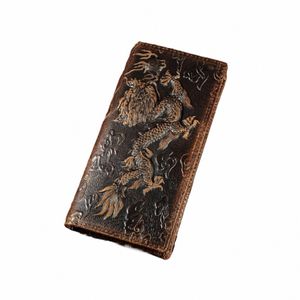 Venta caliente Ganado Masculino Organizal Diseño de cuero real Chequera Tiger Darg Emboss Monedero para hombres 1014 P9Rn #