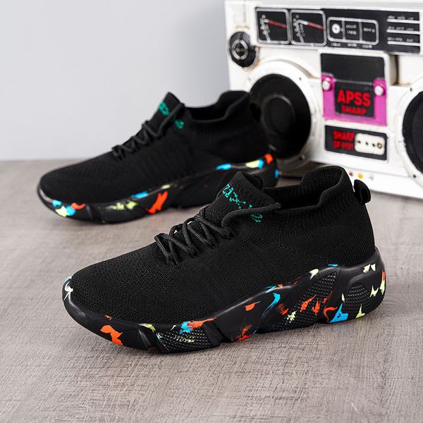 Vente chaude Pas Cher Noir Camouflage Hommes Casual Sneakers Maille Respirant Hommes Chunky Chaussures Lumière Doux Couple Sport Chaussures Taille 35-47