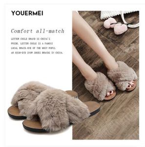 Vente chaude-Chic Fille Hiver En Peluche Pantoufles De Mode Femmes Designer En Plein Air Chaud Tongs Plat Diapositives De Luxe Chaussures De Fourrure Sandales Taille 36-41