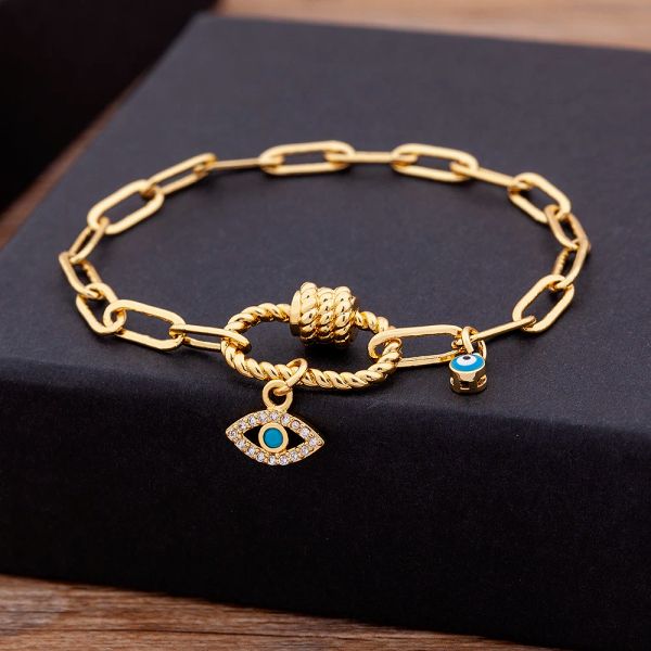 Venta caliente clásico 14k oro amarillo circón Original mal de ojo colgante pulseras abalorios joyería moda mujer regalo