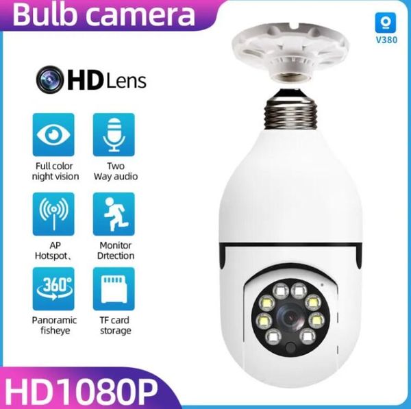 Luz Wifi PTZ Cámaras IP Control remoto HD 360° Visualización Seguridad E27 Interfaz de bombilla 1080P Inalámbrico 360 Rotación Seguimiento automático Cámara panorámica Logotipo de bombilla personalizado