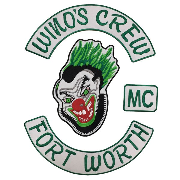 VENTA CALIENTE Coolest WINO'S CREW FORT WORTH MC Parches de bordado trasero Motocicleta Club Chaleco Outlaw Biker MC Colors Patch Envío gratis