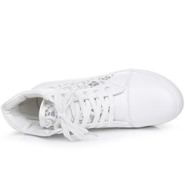 Hot Sale-Creepers White Silver Sneakers Rubber Brogue Lederen Lace-up hoge hak schoenen