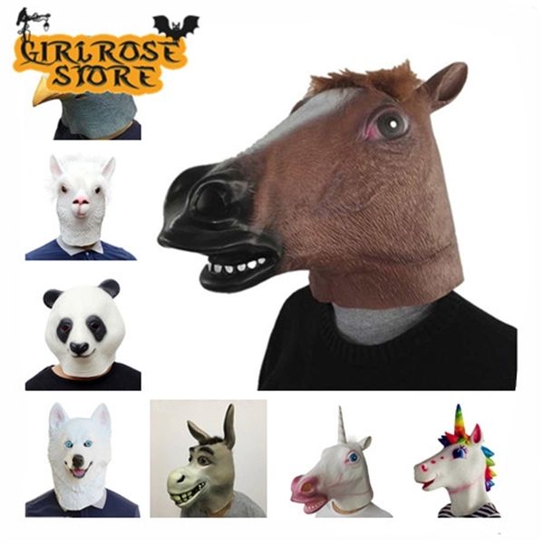 Vente chaude Creepy Cheval Zèbre Licorne Chien Animal Masque Haute Qualité Masque En Latex Halloween Cosplay Bureau Mascarade Partie Masque 201026