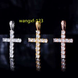 Gran oferta colgante de Cruz de 2mm-5mm de ancho, Plata de Ley 925 con hielo, colgante de moissanita, colgante de Cruz de Hip Hop para collar