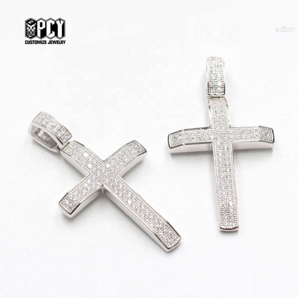 Pendentif croix en argent Sterling 925, largeur, avec glace, Moissanite, Hip Hop, offre spéciale