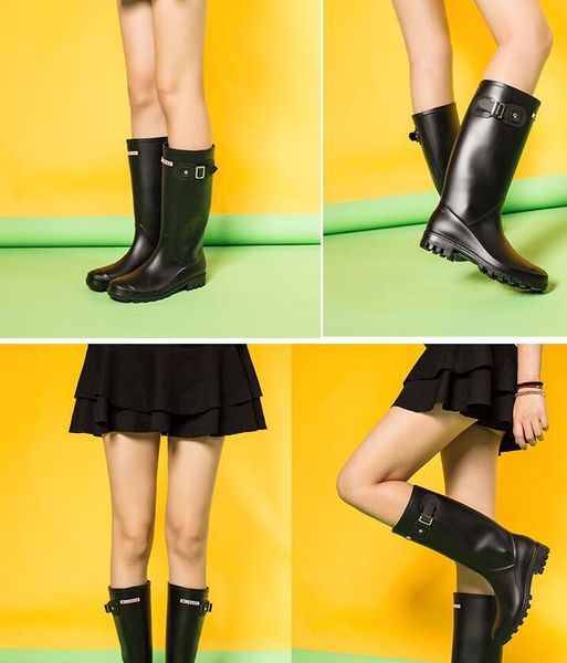 Vente chaude-d bottes de pluie mode bottes de pluie hautes au genou bottes de pluie imperméables de style anglais bottes de pluie en caoutchouc chaussures d'eau chaussures de pluie