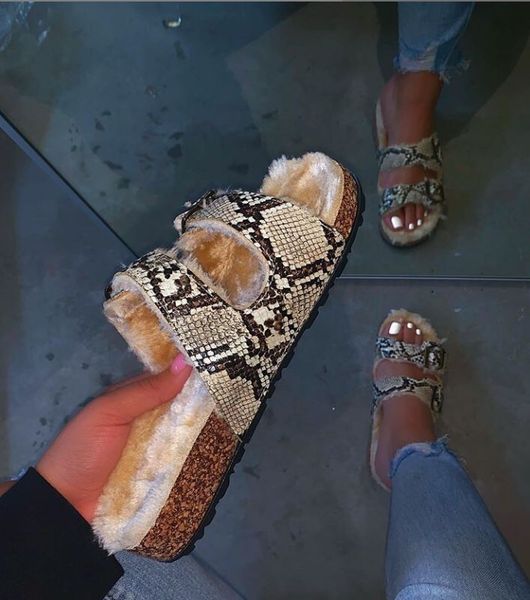 Venta caliente-d invierno nuevo hogar cálido zapatillas de piel de leopardo sandalias 2019 nuevos zapatos de mujer zapatillas de moda