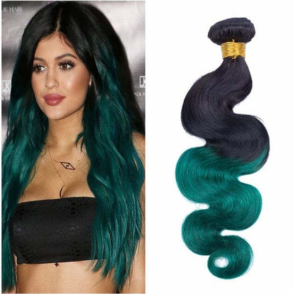 El cabello humano de la onda del cuerpo verde oscuro de la venta caliente teje 3pcs / Lot Extensión del pelo verde de la raíz oscura Dos tonos Pelo virginal peruano