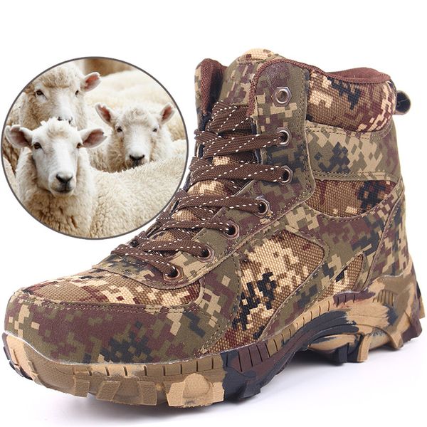 Vente chaude-Désert Camouflage Hommes Bottes De Combat Tactiques Imperméables Bottes De Neige Les Plus Chaudes Laine Épaisse Hommes Hiver Bottines Chaussures Militaires Tactiques