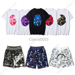 Hot Sale Designer Heren T-shirts Tees Dubbelzijdig Camouflage Shark T-shirts Kleding Grafische Kleurrijke Cashew Lighing Lichtgevende Katoenen Shirts