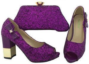 Vente chaude Designer Purple Party Chaussures Femmes Pompes avec Strass Talon 9.5CM Chaussures Africaines Match Sac À Main Ensemble pour Robe