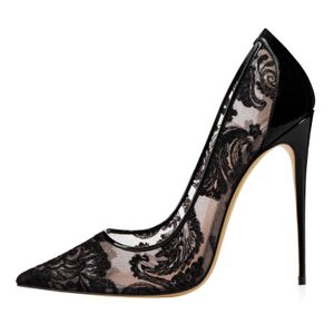 15A Hot Sale-Designer Dames Koer Lace trouwschoenen Sexy puntige teen Hollow Stiletto Heel 8,5 cm 10 cm 12 cm kleding enkele schoenen maat 35-46