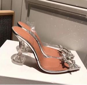 Zapatos Amina de calidad oficial 2021, zapatos de tacón de Pvc con tira trasera, Muaddi Restocks Begum, zapatos con tira trasera de Pvc de 8cm/10cm de tacón alto
