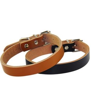 Hot koop Hondenaccessoires Real Cowhide Leather Dog Collars 2 kleuren 4 maten Groothandel Gratis verzending Athnu